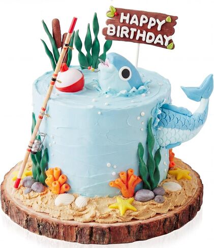 13 Pcs Fishing Cake Topper Decorations with Fish Rod Float Seaweed Reed and Happy Birthday Sign for Men Fishermen Gone Fishing Themed Birthday Party Supplies in Saudi Arabia
