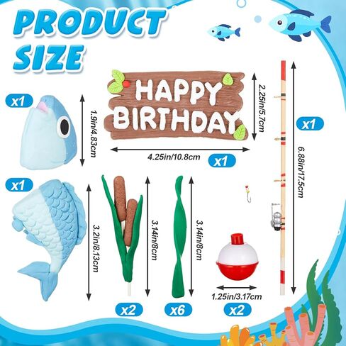 13 Pcs Fishing Cake Topper Decorations with Fish Rod Float Seaweed Reed and Happy Birthday Sign for Men Fishermen Gone Fishing Themed Birthday Party Supplies in Saudi Arabia