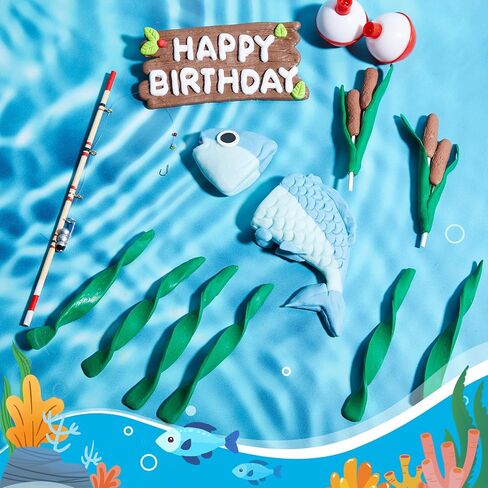 13 Pcs Fishing Cake Topper Decorations with Fish Rod Float Seaweed Reed and Happy Birthday Sign for Men Fishermen Gone Fishing Themed Birthday Party Supplies in Saudi Arabia