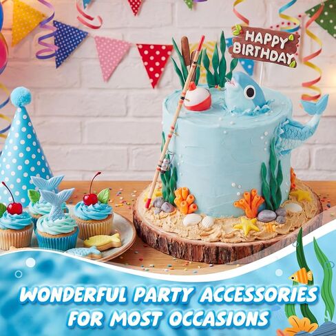 13 Pcs Fishing Cake Topper Decorations with Fish Rod Float Seaweed Reed and Happy Birthday Sign for Men Fishermen Gone Fishing Themed Birthday Party Supplies in Saudi Arabia