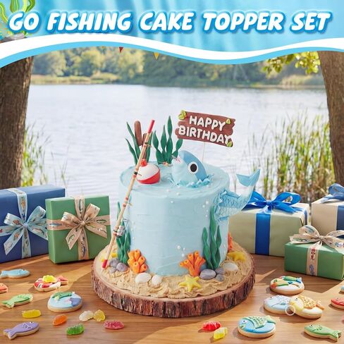 13 Pcs Fishing Cake Topper Decorations with Fish Rod Float Seaweed Reed and Happy Birthday Sign for Men Fishermen Gone Fishing Themed Birthday Party Supplies in Saudi Arabia
