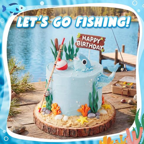 13 Pcs Fishing Cake Topper Decorations with Fish Rod Float Seaweed Reed and Happy Birthday Sign for Men Fishermen Gone Fishing Themed Birthday Party Supplies in Saudi Arabia