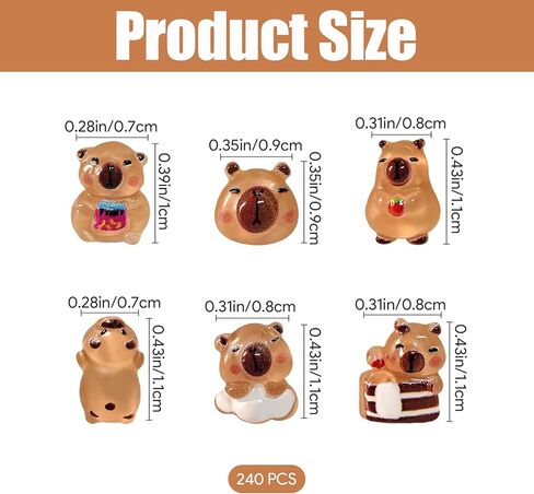 240 قطعة من أشكال كابيبارا الصغيرة، حيوانات صغيرة من الراتنج، سحر كابيبارا من الراتنج المصغر للحرف اليدوية، سحر الأظافر، تزيين المناظر الطبيعية الصغيرة، أعلى كعكة كابيبارا in Kuwait