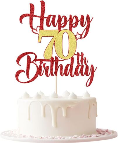 الذهب الأحمر 70th كعكة عيد ميلاد توبر بريق سعيد 70th كعكة عيد ميلاد توبر 70th حفلة عيد ميلاد كعكة زينة كابينة تصوير الدعائم in Kuwait