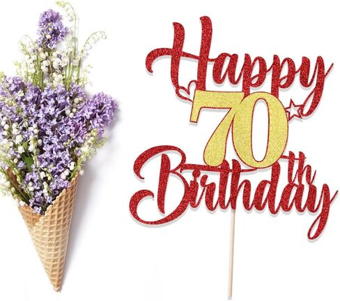 الذهب الأحمر 70th كعكة عيد ميلاد توبر بريق سعيد 70th كعكة عيد ميلاد توبر 70th حفلة عيد ميلاد كعكة زينة كابينة تصوير الدعائم in Kuwait