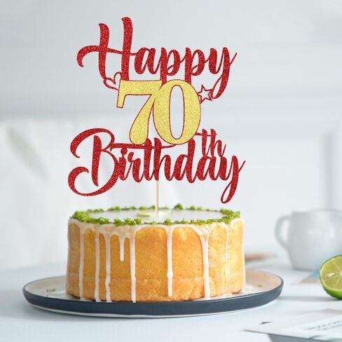 الذهب الأحمر 70th كعكة عيد ميلاد توبر بريق سعيد 70th كعكة عيد ميلاد توبر 70th حفلة عيد ميلاد كعكة زينة كابينة تصوير الدعائم in Kuwait