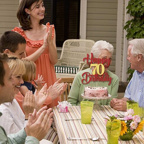 الذهب الأحمر 70th كعكة عيد ميلاد توبر بريق سعيد 70th كعكة عيد ميلاد توبر 70th حفلة عيد ميلاد كعكة زينة كابينة تصوير الدعائم in Kuwait