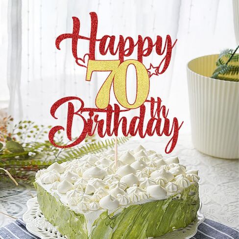 الذهب الأحمر 70th كعكة عيد ميلاد توبر بريق سعيد 70th كعكة عيد ميلاد توبر 70th حفلة عيد ميلاد كعكة زينة كابينة تصوير الدعائم in Kuwait