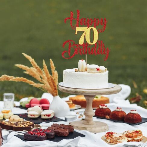 الذهب الأحمر 70th كعكة عيد ميلاد توبر بريق سعيد 70th كعكة عيد ميلاد توبر 70th حفلة عيد ميلاد كعكة زينة كابينة تصوير الدعائم in Kuwait