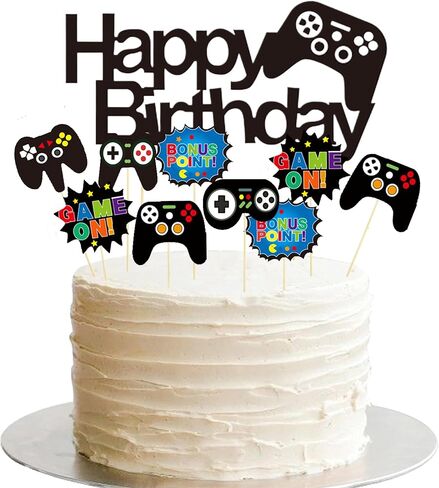 13 Pcs Video Game Cake Topper,Game Controller Happy Birthday Cake Topper, Black Gamepad Cake Toppers for Game Themed Parties Birthday Party Cake Toppers in Kuwait