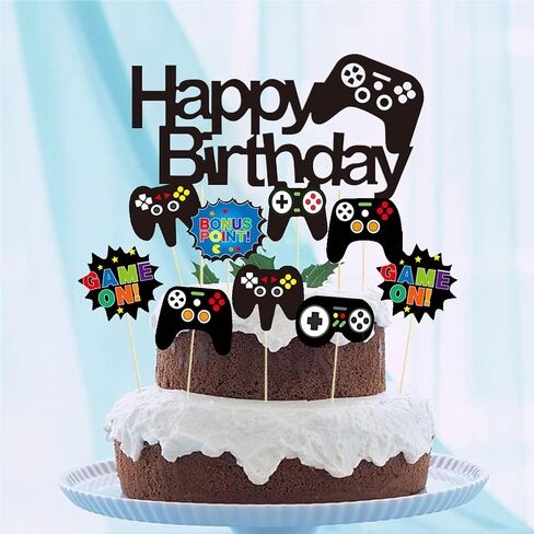 13 Pcs Video Game Cake Topper,Game Controller Happy Birthday Cake Topper, Black Gamepad Cake Toppers for Game Themed Parties Birthday Party Cake Toppers in Kuwait