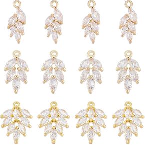 UNICRAFTALE حوالي 12 قطعة 3 أنماط من أوراق حجر الراين سحر القمح سحر القمح كريستال المعلقات مكعب زركونيا شجرة يترك سحر ضوء الذهب المعلقات سحر القرط ل DIY سوار قلادة صنع المجوهرات in Kuwait