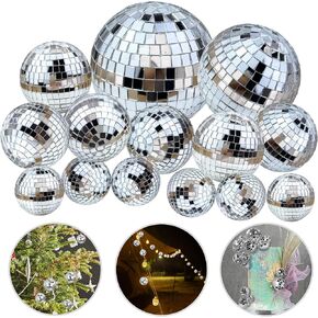 14 PCS 1.18inch 1.57inch 1.97inch 2.36inch Disco Ball Cake Decoration Ornaments Reflective Mirror Ball Cake Decoration 70s Disco Themed Party Christmas Tree Decoration in Kuwait