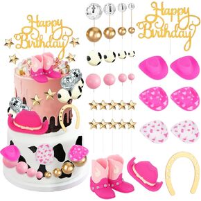 36 Pcs Cowgirl Cake Decorations Cowboy Western Cake Decorations Cowgirl Hat and Boot Cake Topper Cow Balls Topper Western Cowgirl Birthday Baby Shower Party Favors in Saudi Arabia