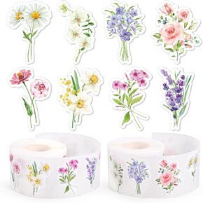 Whaline 1000 Pcs Spring Floral Stickers Watercolor Colorful Wildflower Self-Adhesive Decals for Envelope Wedding Invitation Party Craft Scrapbook Journal Decor, 2 Rolls, 8 Designs in Kuwait