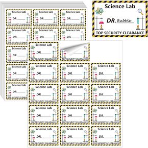 210 قطعة من ملصقات العلوم Mad Scientist Lab Props Science Pack مجموعة من شارة الاسم العلمي، مجموعة لعب دور العلماء لتزيين الحفلات والديكور (موضوع علمي) in Kuwait