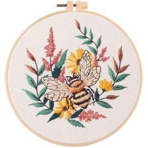 مجموعة تطريز IUHUI للمبتدئين البالغين - نحلة مجتهدة مع أنماط سهلة ساحرة مشغولة، مجموعة تطريز يدوية ذاتية الصنع مع طوق (زهور النحل البيضاء) in Kuwait