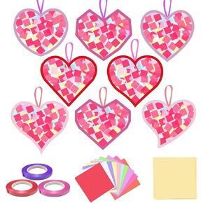 kopooeoe 48 مجموعات عيد الحب suncatchers الحرفية diy القلب المناديل الورقية الحرف مجموعات عيد الحب الأحمر الوردي الأرجواني القلب شنقا الزينة للفصل الدراسي نافذة المنزل الزجاج الملون تأثير اللوازم الفنية in Kuwait