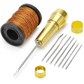 QWORK Leather Sewing Awl Needle Set, Leather Sewing Tools with 6 Needles & 50m Nylon Cord, for Footwear Repair & DIY Projects in Saudi Arabia
