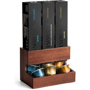 Wood Pod Dispenser Designed for Nespresso Vertuo Capsules, Freestanding Countertop Pods Rack, Coffee Pods Holder for Home or Office Kitchen Counter, Dispenses 3 Coffee Flavors (Brown) in Saudi Arabia