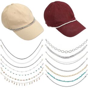 Simarro 14 Pcs Hat Chains for Women Trucker Hat, Detachable Metal/Turquoise/Pearl/Flower/Diamond/Leaves Hat Chains, DIY Bill Decoration for Mesh Baseball Cap Trucker Hat Accessories in Kuwait