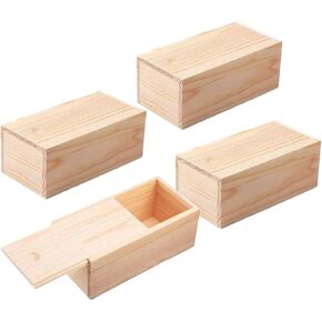 4 Pack Unfinished Wood Storage Box with Slide Lid Blank Natural Wood Box Case Container Small Gift Box for Storage, Arts, Crafts, Hobbies, Sewing, 8 x 4 x 3 Inches in Saudi Arabia