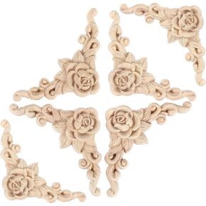 TIESOME 6Pcs Wood Appliques and Onlays Wood Appliques for Furniture, 3.15x3.15 Inch Handmade DIY Carved Onlay Unpainted Corner Decoration for Bed Door Cabinet Wardrobe Furniture in Kuwait