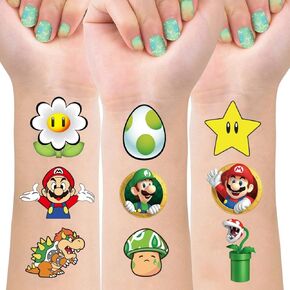 8 Sheets Mario Temporary Tattoos for Kids, Mario Birthday Party Supplies Tattoos Stickers for Party Decorations in Kuwait