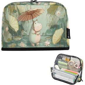 Standing Pencil Case Hippo Lotus Leaf Pouch Big Capacity Pencil Bag with Zipper for Kids Adult Teens,Stationery Organizer Bag School College Office Desk in Saudi Arabia
