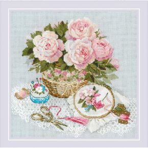 RIOLIS - Time for Stitching 2280, Floral Cross Stitch Kits 11¾"x11¾, Cross Stitch Kits for Beginners & Advanced, Crossstitching Kit Adult, Embroidery Counted Stitching Kit in Kuwait