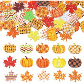 Penta Angel Fall Thanksgiving Wooden Buttons 50Pcs Autumn Leaf Pumpkin Shape Flat Back 2 Holes Buttons Embellishments for Sewing Clothes Scrapbooking Crafts DIY Party Decoration (50) in Saudi Arabia