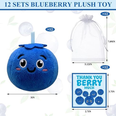 12 Pcs Blueberry Stuffed Plush with Thank You Berry Much Card 3 Inch Cute Blueberry Fruit Stuffed Plush for Party Soft Berry Smiling Fruit Plushies for Holiday Party Gift in Saudi Arabia