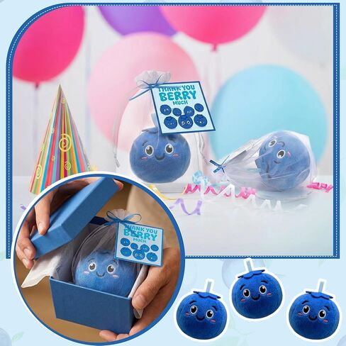 12 Pcs Blueberry Stuffed Plush with Thank You Berry Much Card 3 Inch Cute Blueberry Fruit Stuffed Plush for Party Soft Berry Smiling Fruit Plushies for Holiday Party Gift in Saudi Arabia