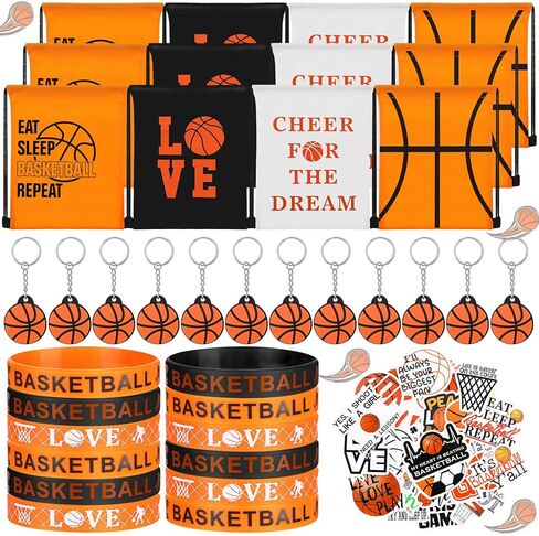 WILLBOND 86 Pcs Basketball Party Favors Including Basketball Goodie Bags Drawstring Bag Silicone Bracelets Wristbands Keychains Stickers for Team Gifts Birthday Party Decoration Supply in Saudi Arabia