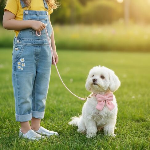 Dog Collar and Leash Set with Bowtie, Cute Pink Dog Collars Bow Metal Buckle Adjustable Corduroy Dogs Collar 10‘’-16‘’ for Small Medium Puppy Dogs with 5 FT Leash Pink S in Saudi Arabia