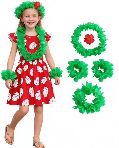 Little Girls Hawaiian Costume Dress Kids Red Outfit for Toddler, Hawaii Luau Party Cosplay Aloha Festival in Saudi Arabia