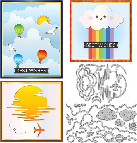 GLOBLELAND Clouds Frames Cutting Dies for Card Making Bird Sunset Borders Die Cuts Stars Moons Hot Air Balloon Metal Die Cut Dies for DIY Scrapbooking Embossing Photo Album Craft Decor in Saudi Arabia