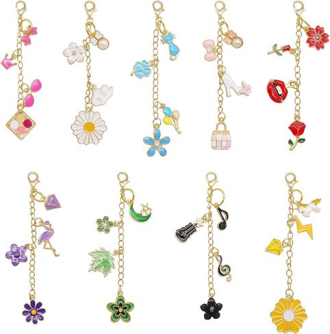 Julie Wang 9PCS Lip Balm Charms Lip Balm Keychains Red Pink Enamel Floral Pendants for Lip Gloss Women Keys Purse Decor in Saudi Arabia