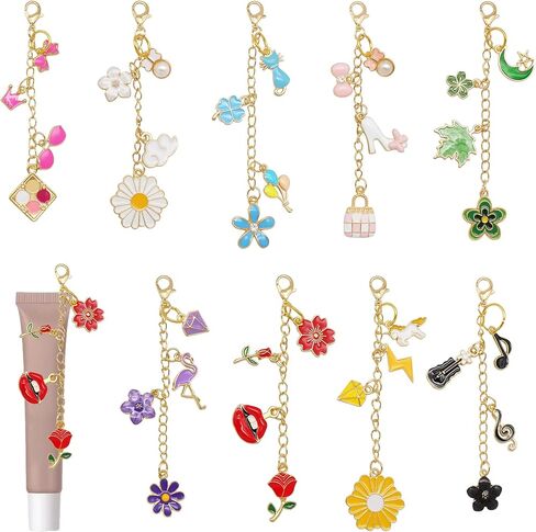 Julie Wang 9PCS Lip Balm Charms Lip Balm Keychains Red Pink Enamel Floral Pendants for Lip Gloss Women Keys Purse Decor in Saudi Arabia