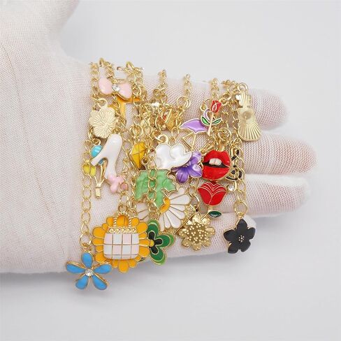 Julie Wang 9PCS Lip Balm Charms Lip Balm Keychains Red Pink Enamel Floral Pendants for Lip Gloss Women Keys Purse Decor in Saudi Arabia