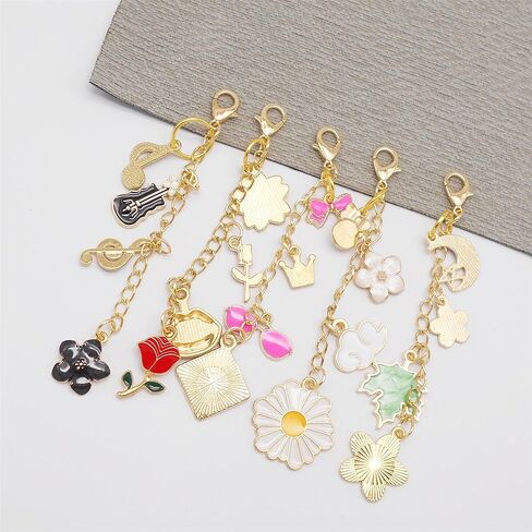 Julie Wang 9PCS Lip Balm Charms Lip Balm Keychains Red Pink Enamel Floral Pendants for Lip Gloss Women Keys Purse Decor in Saudi Arabia