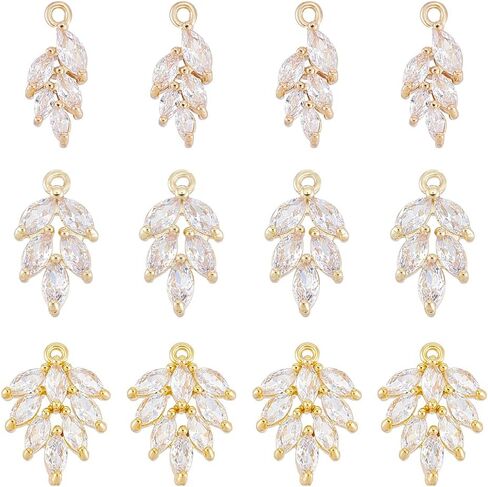 UNICRAFTALE حوالي 12 قطعة 3 أنماط من أوراق حجر الراين سحر القمح سحر القمح كريستال المعلقات مكعب زركونيا شجرة يترك سحر ضوء الذهب المعلقات سحر القرط ل DIY سوار قلادة صنع المجوهرات in Kuwait