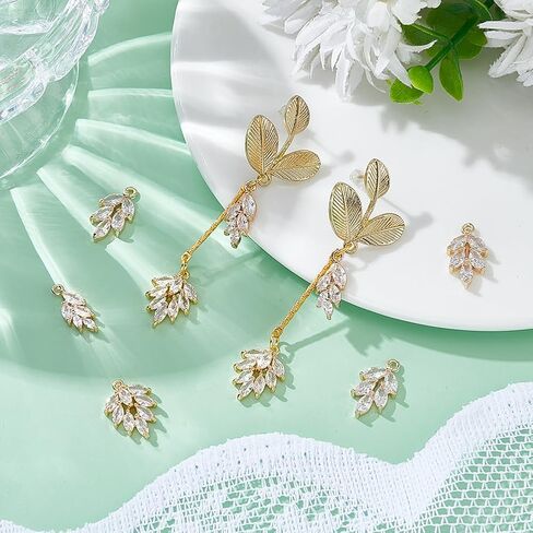 UNICRAFTALE حوالي 12 قطعة 3 أنماط من أوراق حجر الراين سحر القمح سحر القمح كريستال المعلقات مكعب زركونيا شجرة يترك سحر ضوء الذهب المعلقات سحر القرط ل DIY سوار قلادة صنع المجوهرات in Kuwait