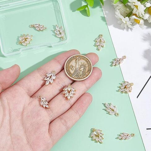 UNICRAFTALE حوالي 12 قطعة 3 أنماط من أوراق حجر الراين سحر القمح سحر القمح كريستال المعلقات مكعب زركونيا شجرة يترك سحر ضوء الذهب المعلقات سحر القرط ل DIY سوار قلادة صنع المجوهرات in Kuwait