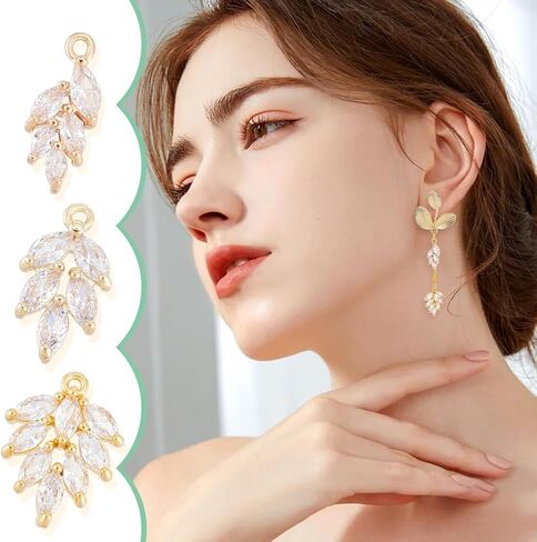 UNICRAFTALE حوالي 12 قطعة 3 أنماط من أوراق حجر الراين سحر القمح سحر القمح كريستال المعلقات مكعب زركونيا شجرة يترك سحر ضوء الذهب المعلقات سحر القرط ل DIY سوار قلادة صنع المجوهرات in Kuwait