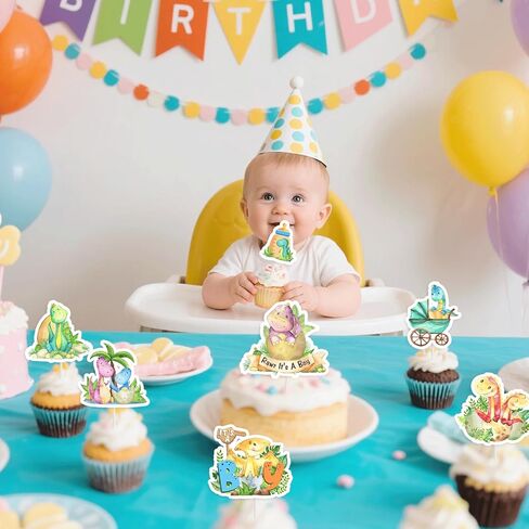 32Pcs Dinosaur Cupcake Toppers, It's A Boy Baby Shower Decorations, Dinosaur Theme Cake Toppers for Baby Shower Party Supplies, Hatching Dino Gender Reveal in Saudi Arabia