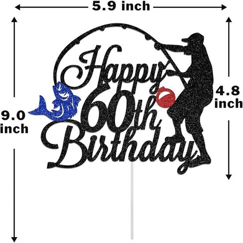 غلاف كعكة عيد الميلاد الستين السعيد للصياد، أسطورة منذ عام 1965 للرجل، ديكورات صيد السمك، لوازم حفلات عيد ميلاد الصياد 60 عامًا، لمعان أسود in Saudi Arabia