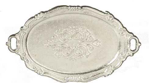 Dollhouse Oval Silver Serving Tea Tray Miniature Dining Room Accessory in Saudi Arabia
