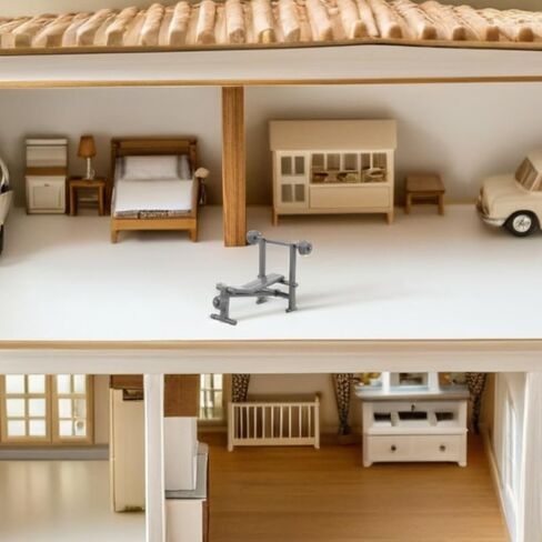 DECHOUS 2pcs Miniature Gym Equipment Realistic Dollhouse Fitness Accessories for Creative Play and Landscape Design Tiny Barbell Weight Bench for Miniature Scenes in Saudi Arabia