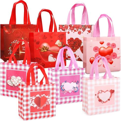 PARSUP 8PCS Happy Valentines Day Reusable Gift Bags, Treat Bags with Handles, Party Bags, Multifunctional Non-Woven Valentines Bags for Gifts Wrapping, Valentines Party Supplies, 8.7×9.2×4.3inch in Saudi Arabia